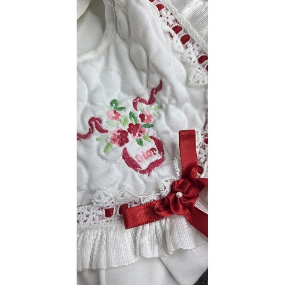 Vtg Christian Dior Girl Sleep Pajama Gown Satin Sz 6 White Flowers Ribbon *flaws
